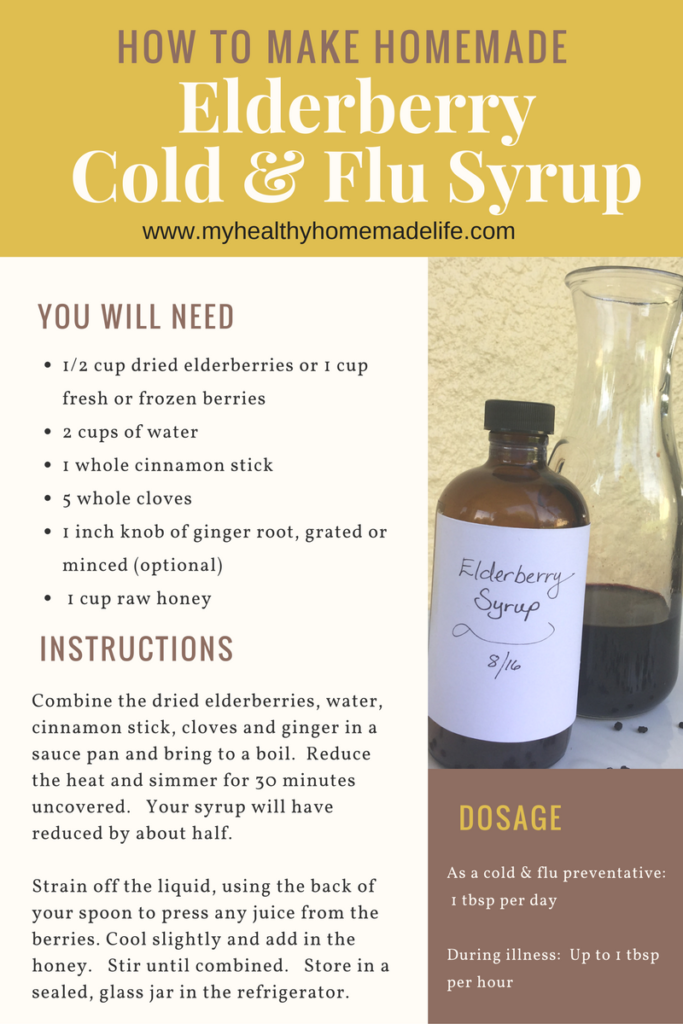 Elderberry is considered one of the most powerful herbs at preventing and treating cold and flu. Learn how to make Homemade Elderberry Cold & Flu Syrup. It's delicious and my kids love it! 