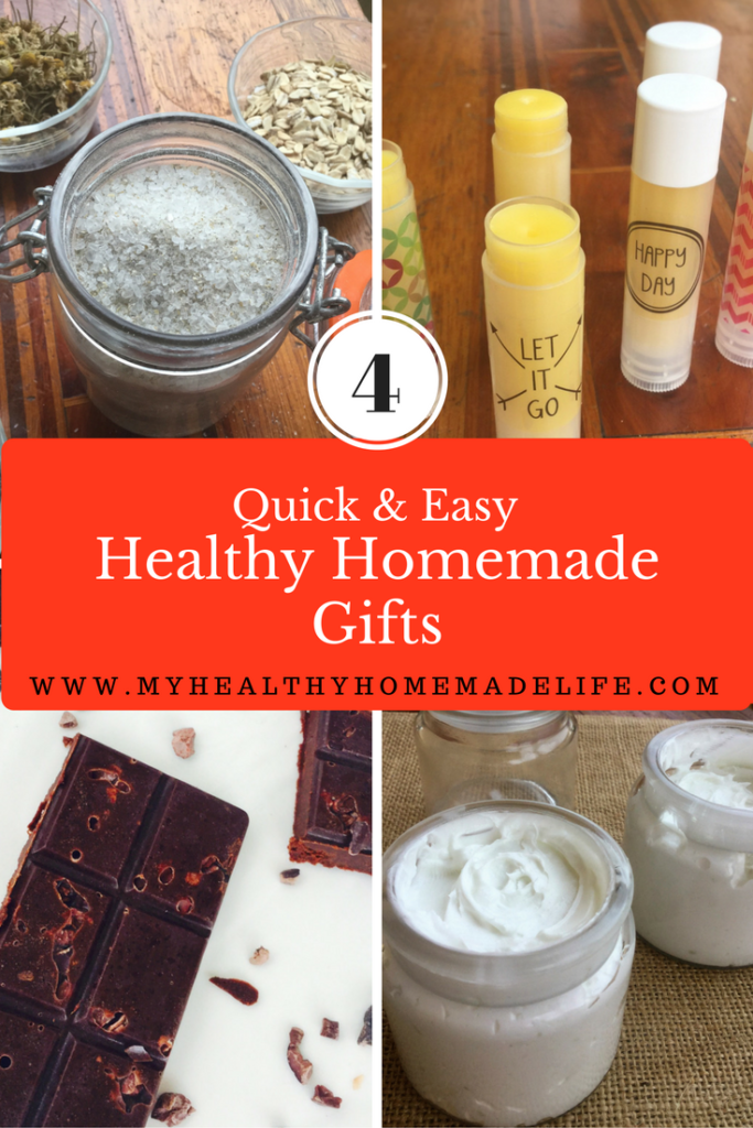4 Quick & Easy Healthy Homemade Gifts | DIY Gifts | Calming Herbal Bath Salts | Homemade Cocoa Lip Balm | Homemade Chocolate | Peppermint Foot Cream | My Healthy Homemade Life 